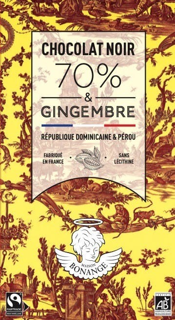 Organic Dark Chocolate Bar 70% & Ginger - Maison Bonange