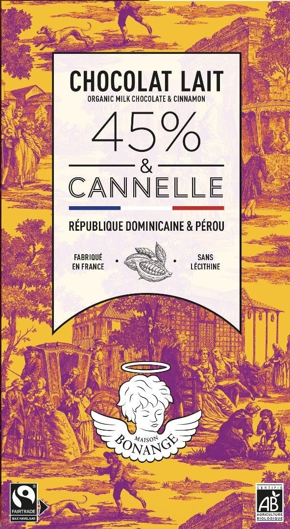 Organic Milk Chocolate bar 45% & Cinnamon 80g - Maison Bonange