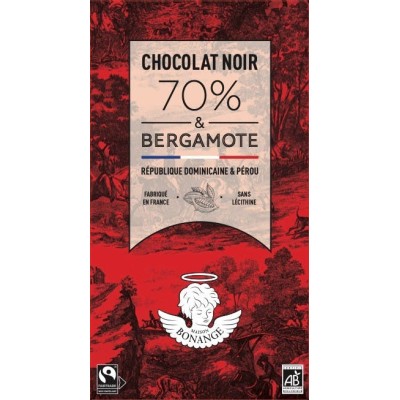 Tablette de chocolat 80g Noir Bio 70% & Bergamote - Maison Bonange