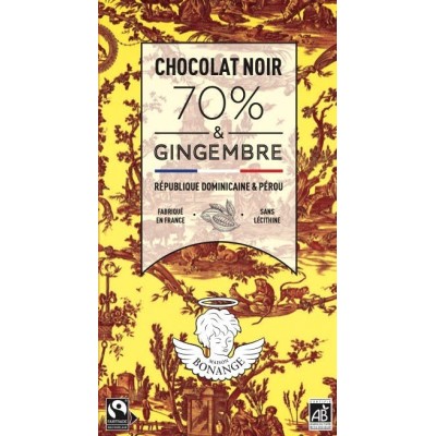 Organic Dark Chocolate Bar 70% & Ginger - Maison Bonange