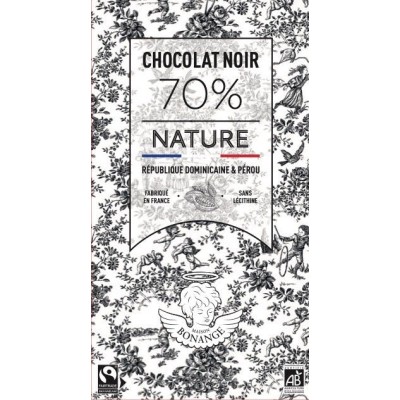 Tablette de chocolat 80g Noir Bio 70% & Nature - Maison Bonange