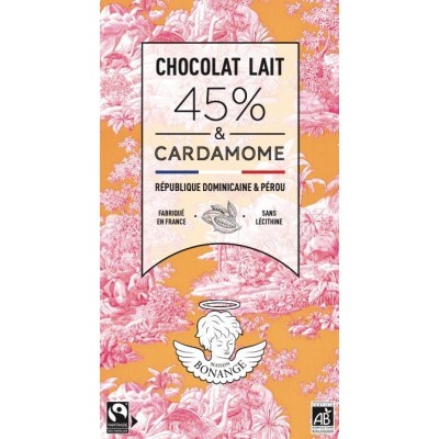 Organic Milk Chocolate 45% bar 80g & Cardamom - Maison Bonange