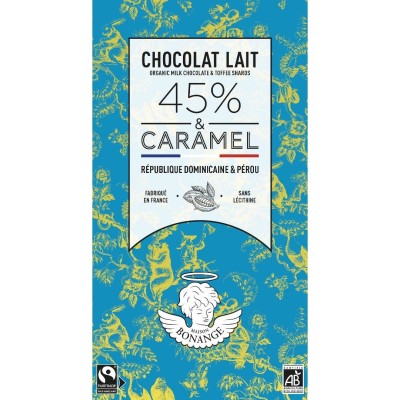 Organic milk Chocolate 45% bar 80g & Caramel salted butter - Maison Bonange