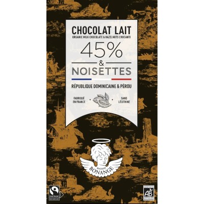 Tablette de chocolat 80g Lait Bio 45% & Noisettes - Maison Bonange