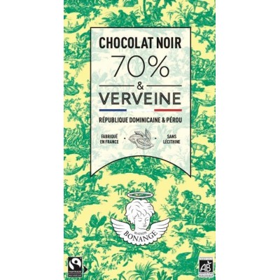 Tablette de chocolat 80g Noir Bio 70% & Cristaux de Verveine Citronnée - Maison Bonange