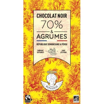 Tablette de chocolat 80g Noir Bio 70% & Agrumes - Maison Bonange