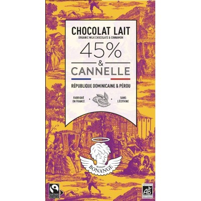 Tablette de chocolat 80g Lait Bio 45% & Cannelle - Maison Bonange