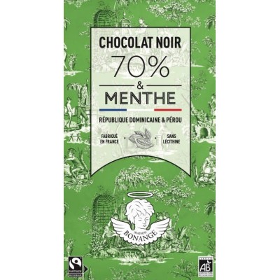 Organic Dark Chocolate Bar 70% & Peppermint 80g - Maison Bonange
