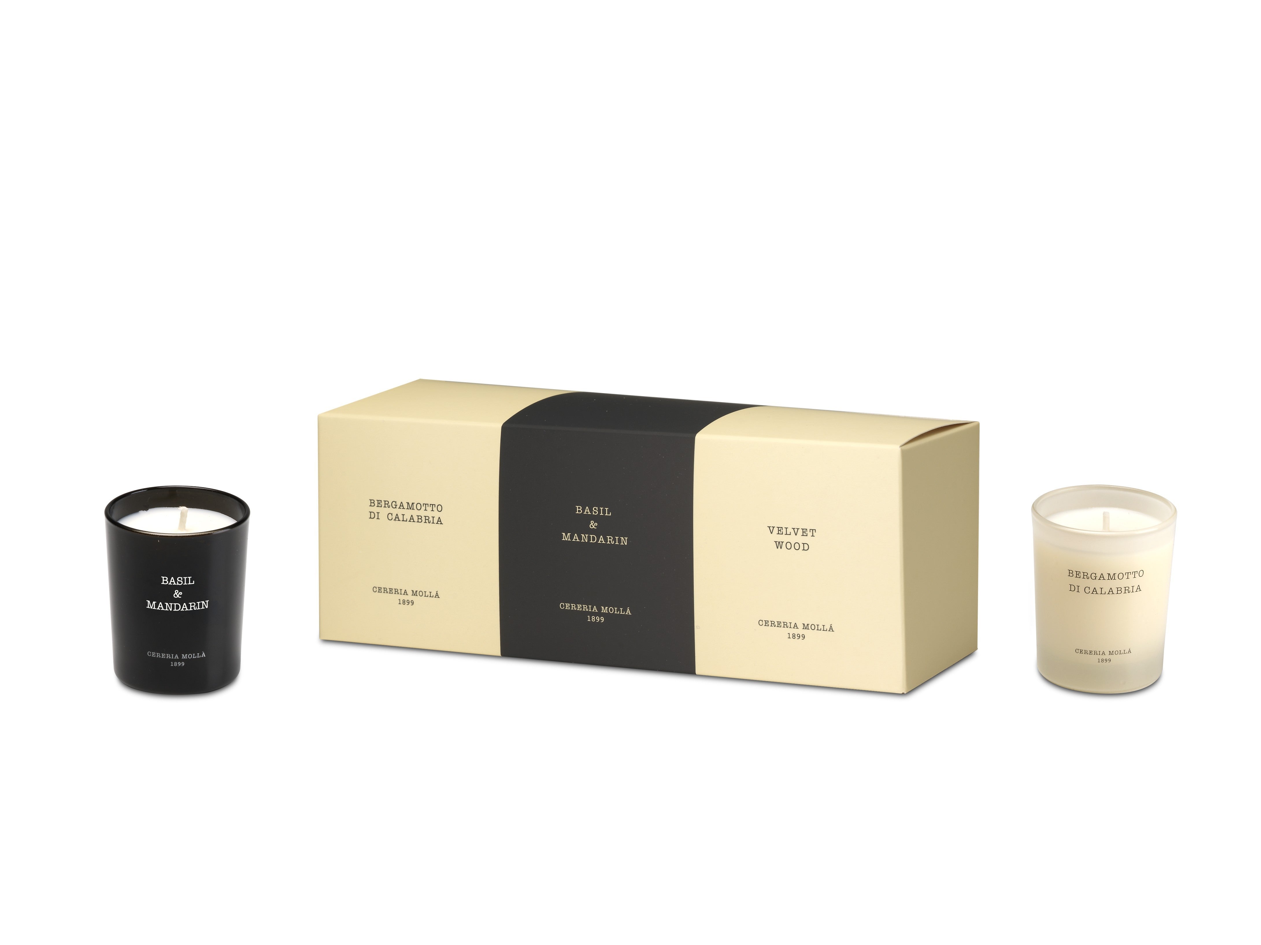 Pack of 3 Candles Bergamotto Di Calabria 70g, Basil & Mandarin 70g, Velvet Wood 70g - CERERIA MOLLA 1899
