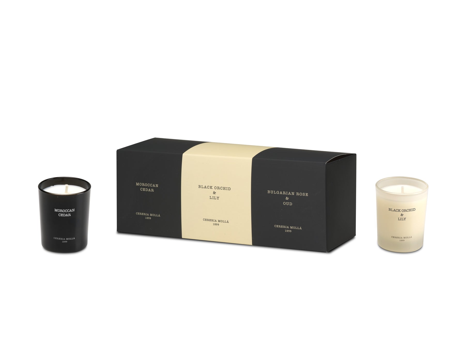 Pack 3 Candles Bulgarian Rose, Black Orchid & Lily, Cedar of Morocco - 70gr CERERIA MOLLA 1899
