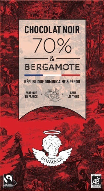 Organic Dark Chocolate Bar 70% & Bergamot - Maison Bonange