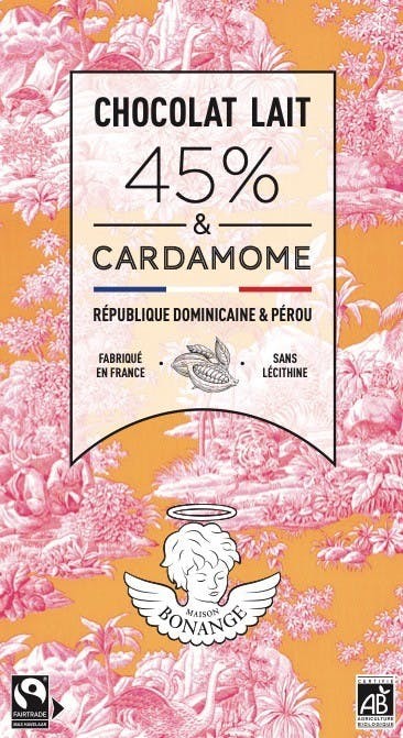 Organic Milk Chocolate 45% bar 80g & Cardamom - Maison Bonange