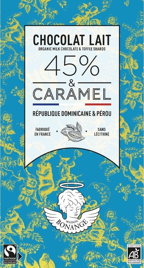 Organic milk Chocolate 45% bar 80g & Caramel salted butter - Maison Bonange
