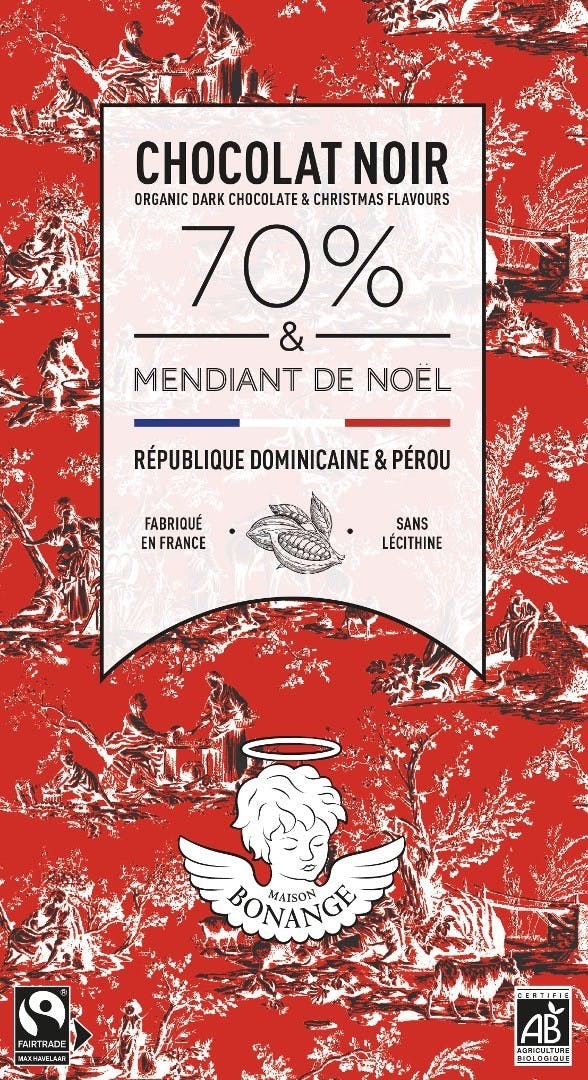 Organic Dark Chocolate Bar 70% & Christmas Mendiant - Maison Bonange