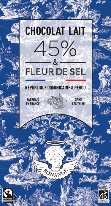 Organic Milk Chocolate 45% bar 80g & Fleur de Sel de l'Île de Ré - Maison Bonange