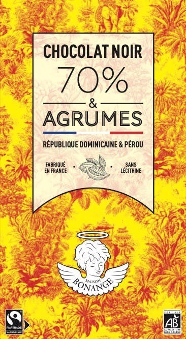 Organic Dark Chocolate Bar 70% & Citrus 80g - Maison Bonange