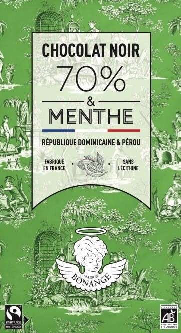 Organic Dark Chocolate Bar 70% & Peppermint 80g - Maison Bonange