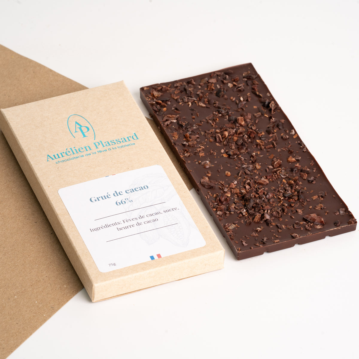 Tablette Noir 66% Grué de Cacao 75g | Aurélien Plassard