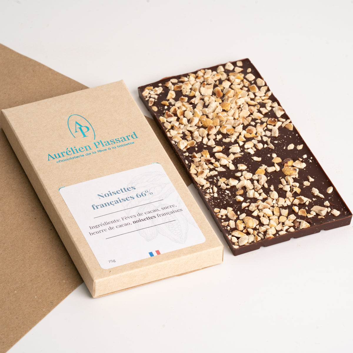 Tablette Noir 66% Noisette Française 75g | Aurélien Plassard